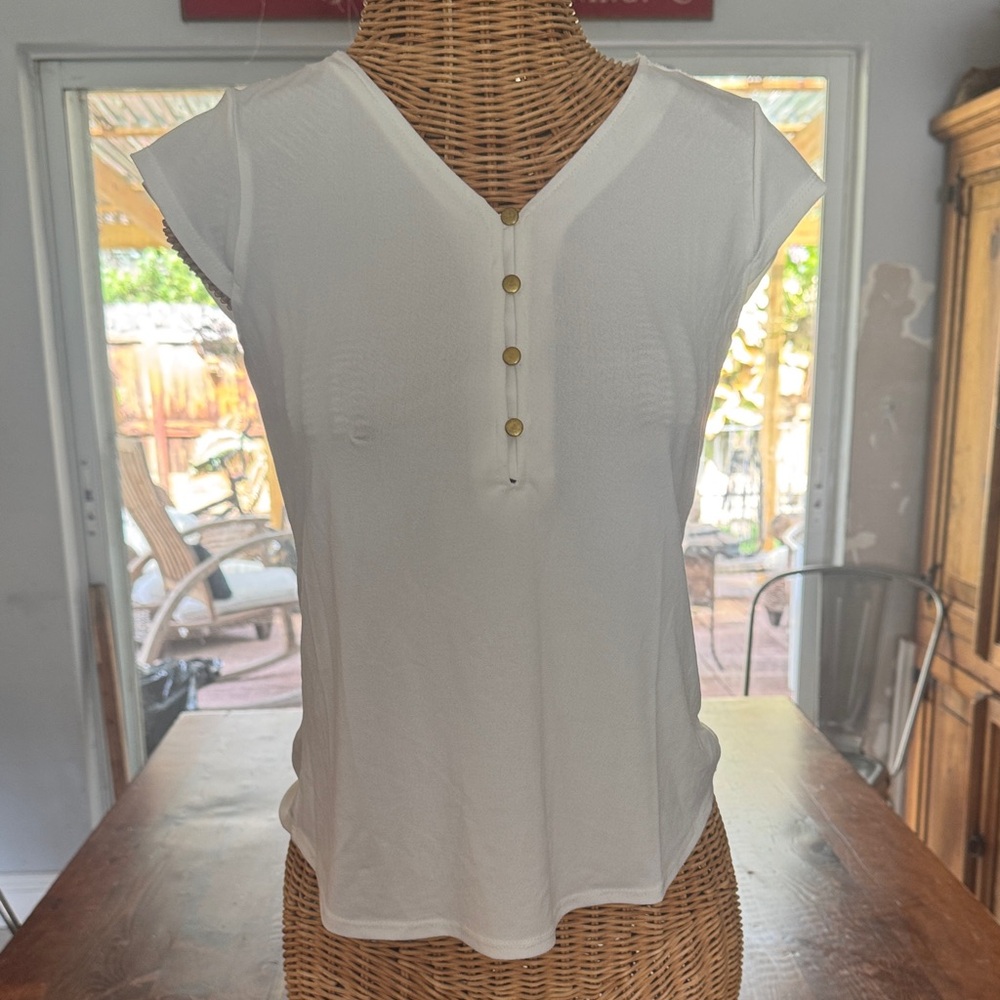 Classic White Short Sleeve Top with Button Detail